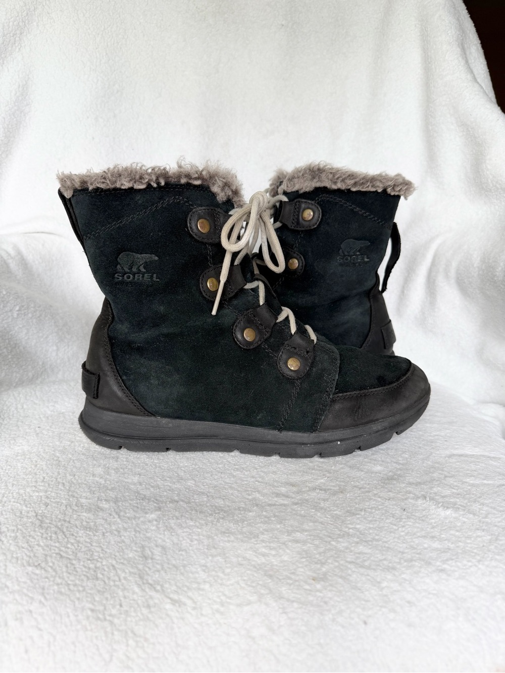 Sorel Explorer Joan Winter Boot Black Lightweight Waterproof Suede Womens Sz 9.5